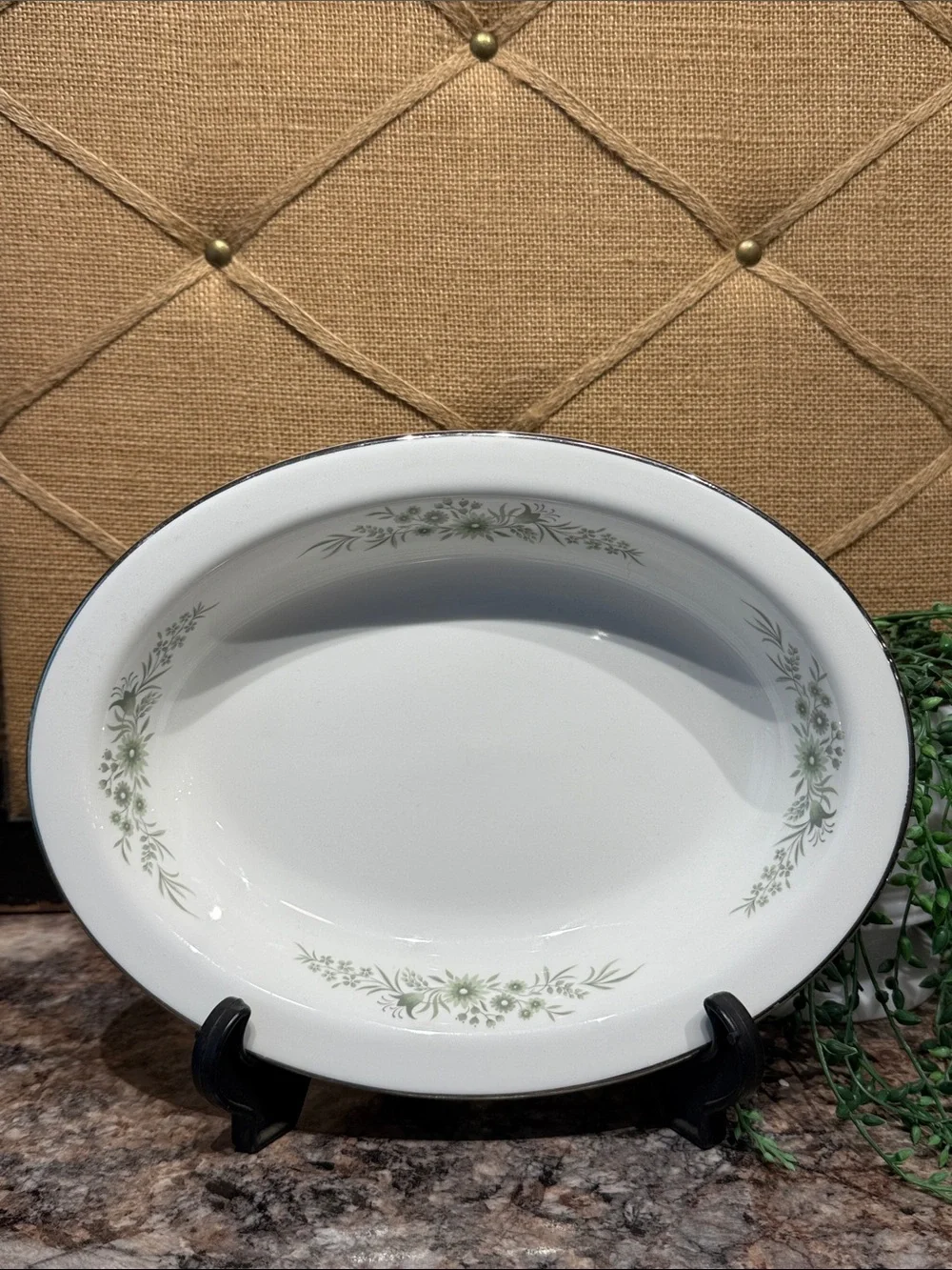 Wedgwood White Oval Serving Platter with Green Floral Trim